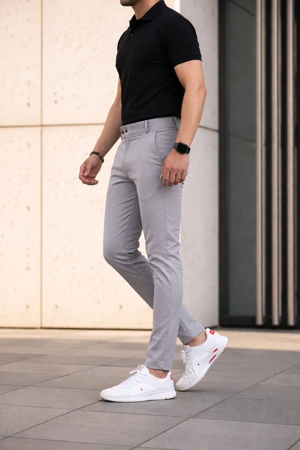 Men’s Premium Grey Double Button Slim Fit Pants – Stylish Casual & Formal Wear