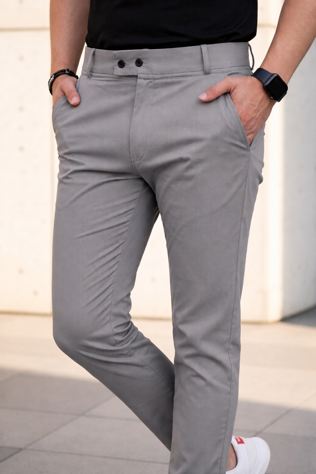 Men’s Premium Grey Double Button Slim Fit Pants – Stylish Casual & Formal Wear