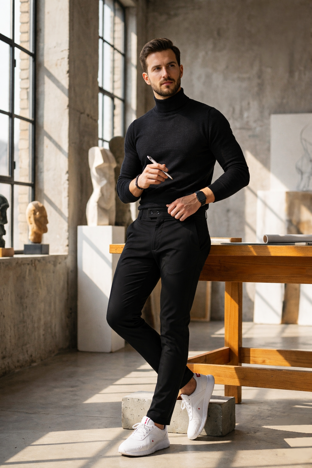 Men’s Premium Black Double Button Slim Fit Pants – Stylish Casual & Formal Wear