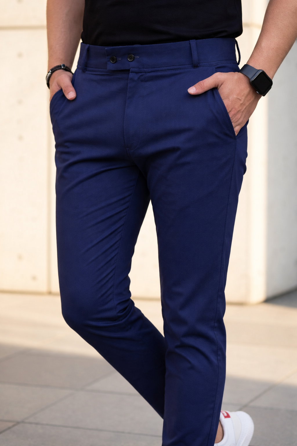 Men’s Premium Blue Double Button Slim Fit Pants – Stylish Casual & Formal Wear