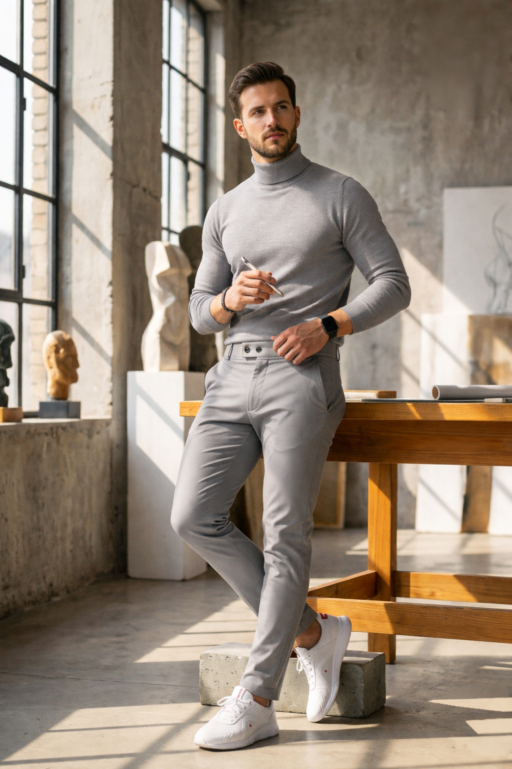 Men’s Premium Grey Double Button Slim Fit Pants – Stylish Casual & Formal Wear