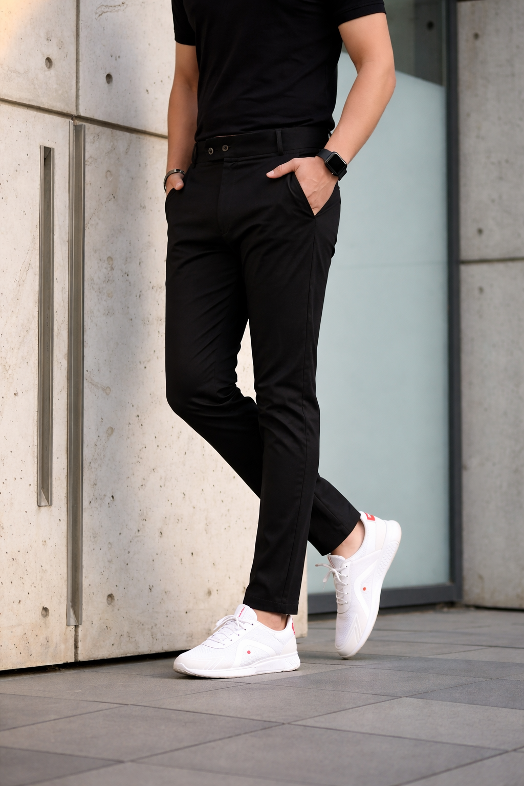 Men’s Premium Black Double Button Slim Fit Pants – Stylish Casual & Formal Wear