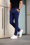 Men’s Premium Blue Double Button Slim Fit Pants – Stylish Casual & Formal Wear