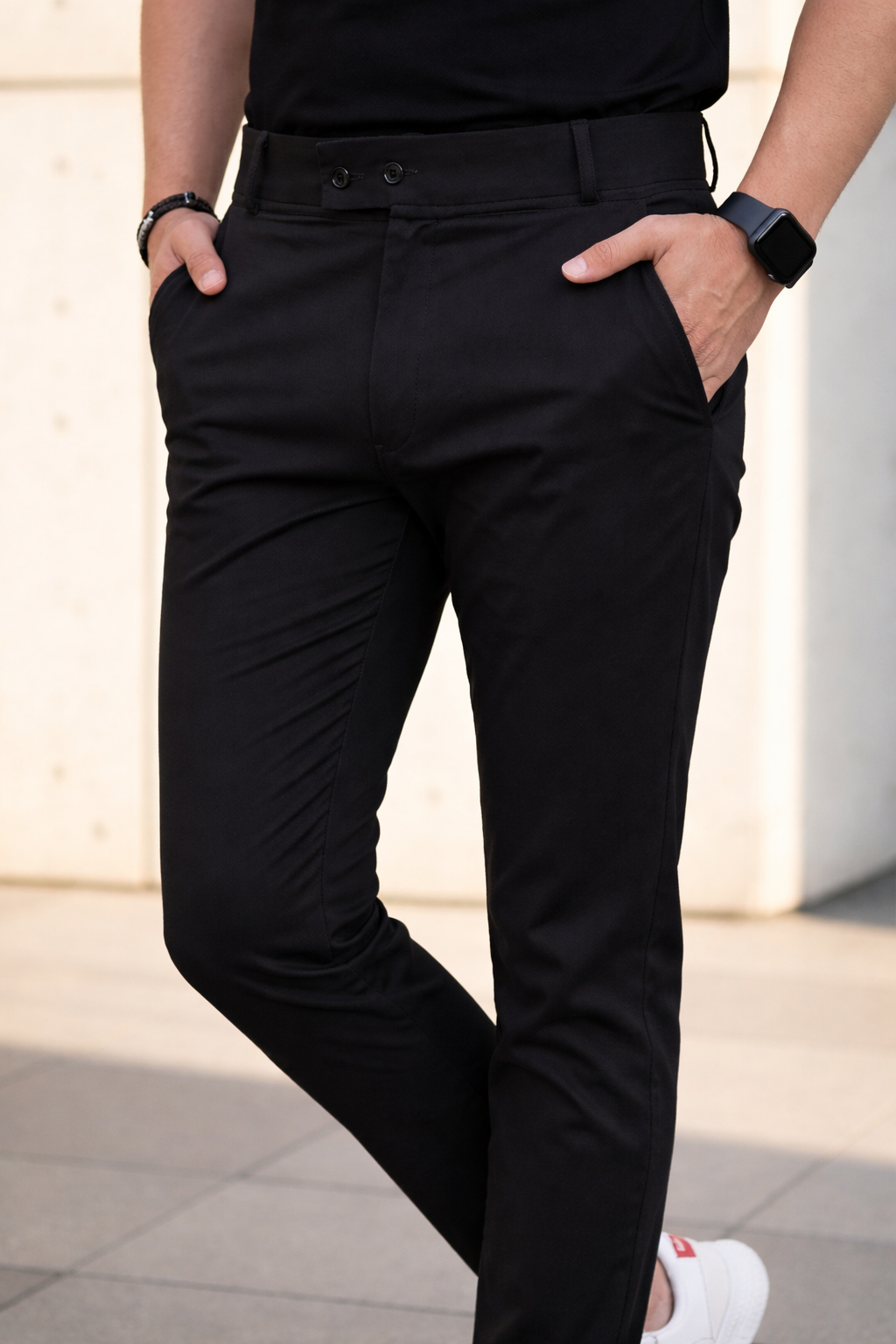 Men’s Premium Black Double Button Slim Fit Pants – Stylish Casual & Formal Wear